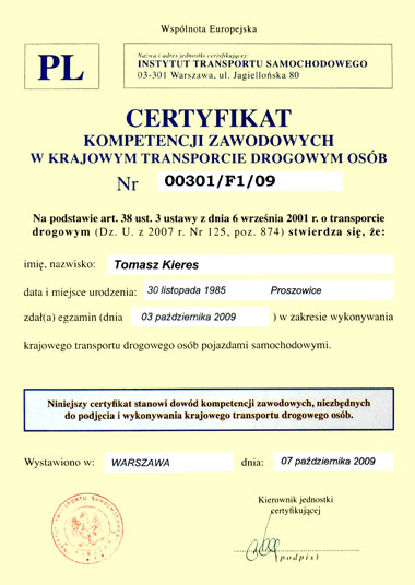 Certificate of Professional Competence in People's Transportation Certificate of Professional Competence in People's Transportation